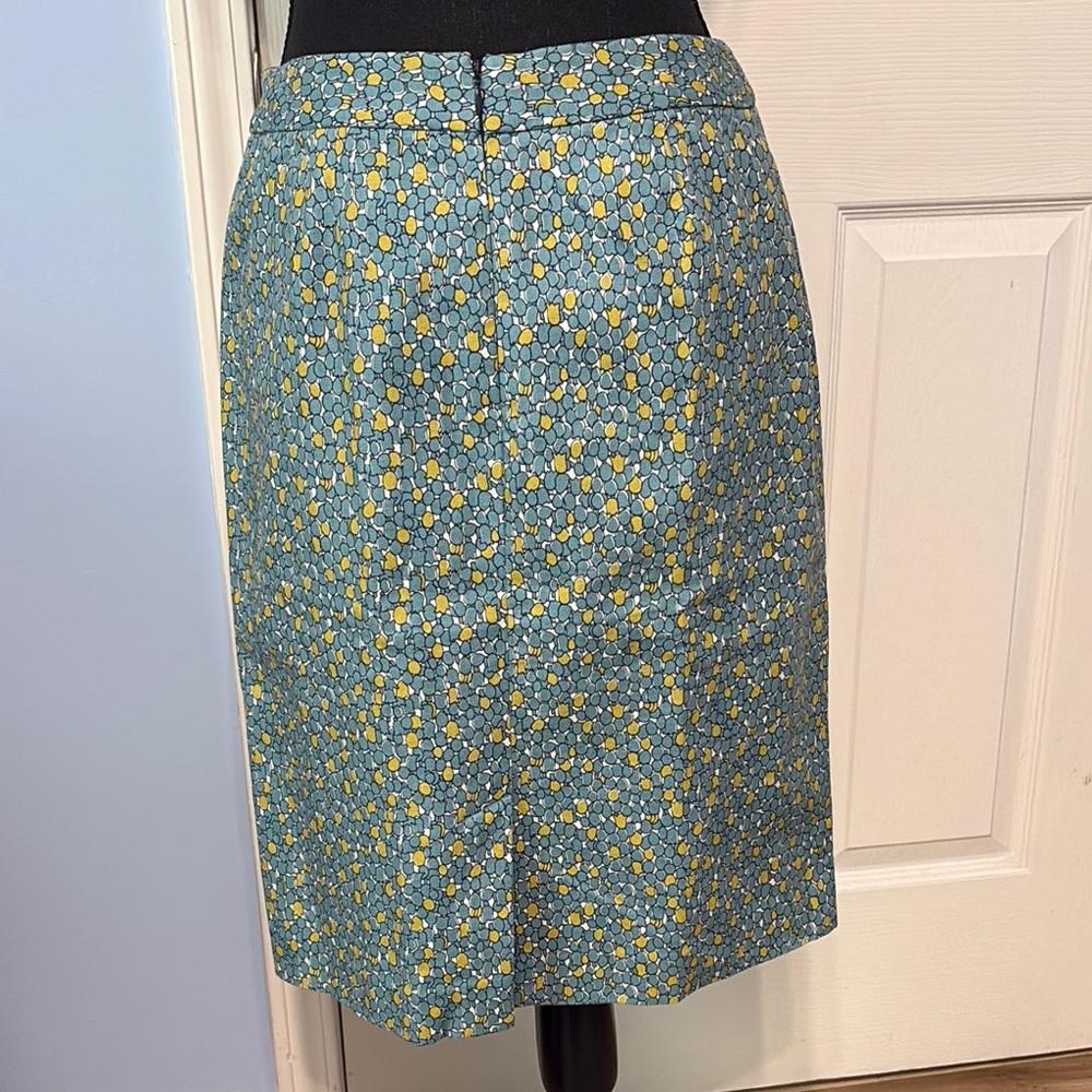 Talbots Teal and Yellow Geo Print Cotton Stretch Pencil Skirt - Picture 3 of 4